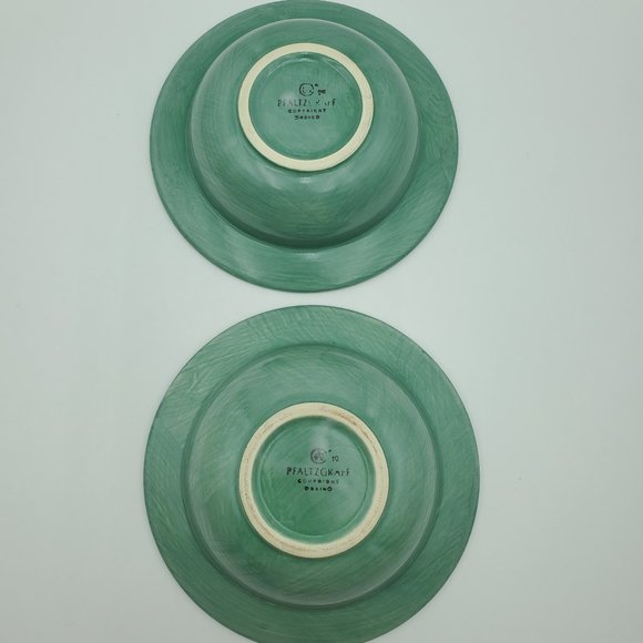 Pfaltzgraff Stonewash Green Rimmed Soup Cereal Bowls Green Swirl Bowls - Picture 6 of 7